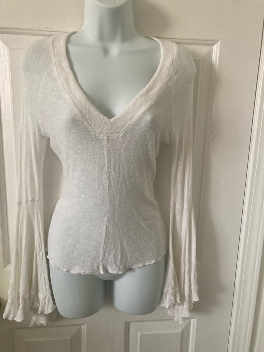 We The Free White V-Neck Bell Sleeve Long Sleeve Top